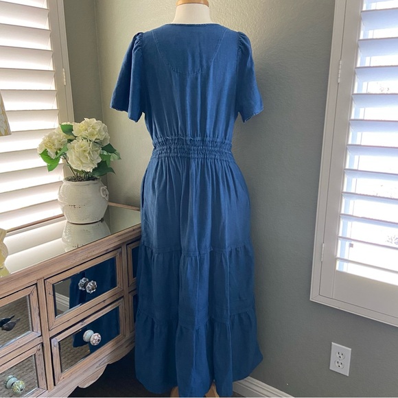 Anthropologie Somerset Maxi Dress Denim Chambray Western Tiered size L - Picture 12 of 16